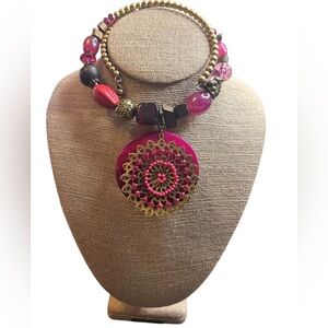 Treska Pink and Gold Aztec Style Memory Choker Necklace